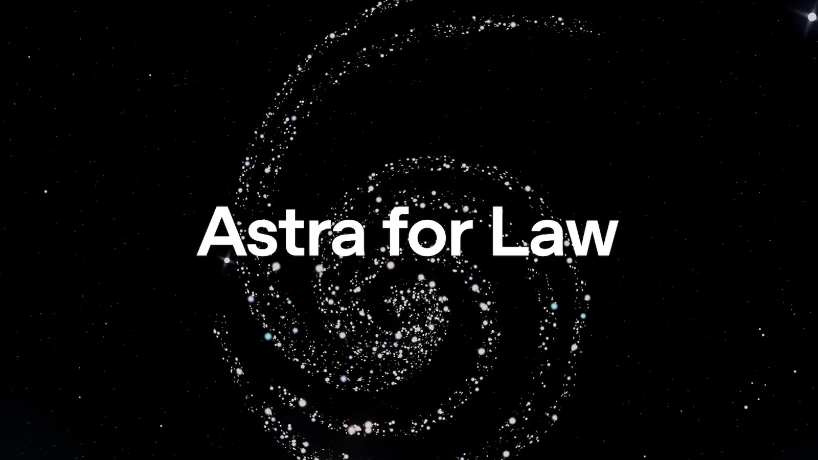 A black and white representation of a galaxy with the words ‘Astra for Law’ over it