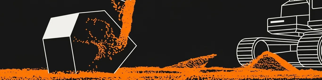 Flat vector illustration of a computer generated image containing soil and an excavator