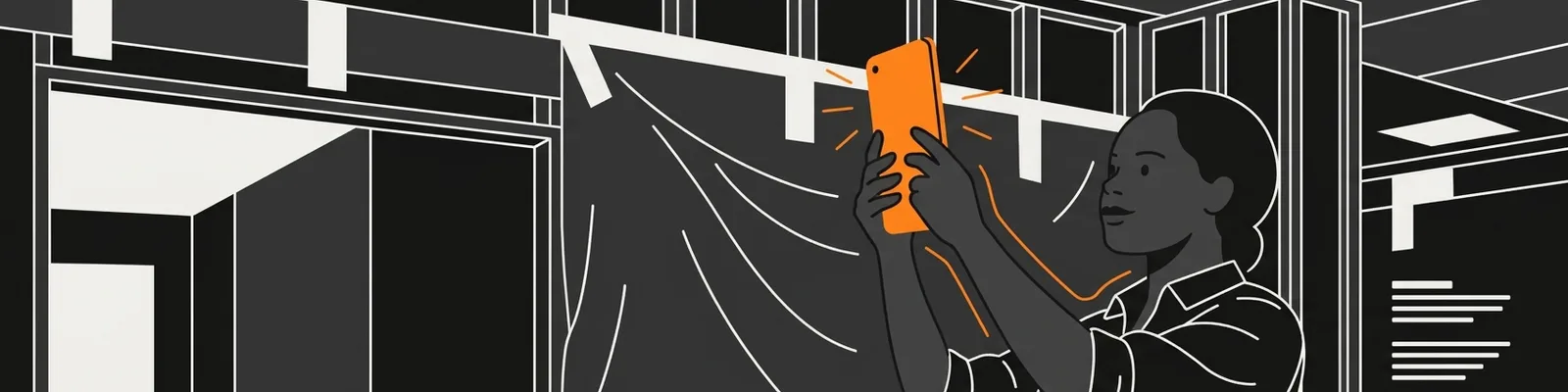 Flat vector illustration of a construction worker navigating a construction with an iPad